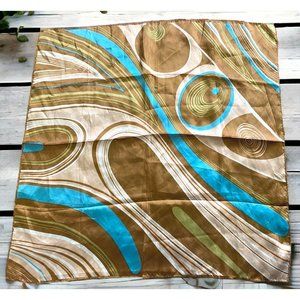 Vintage Peacock Swirl Scarf Square Abstract Waves Earth Tones Brown Teal